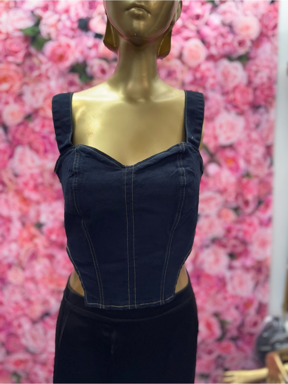 Forever 21 Black Denim Corset Tank Top
